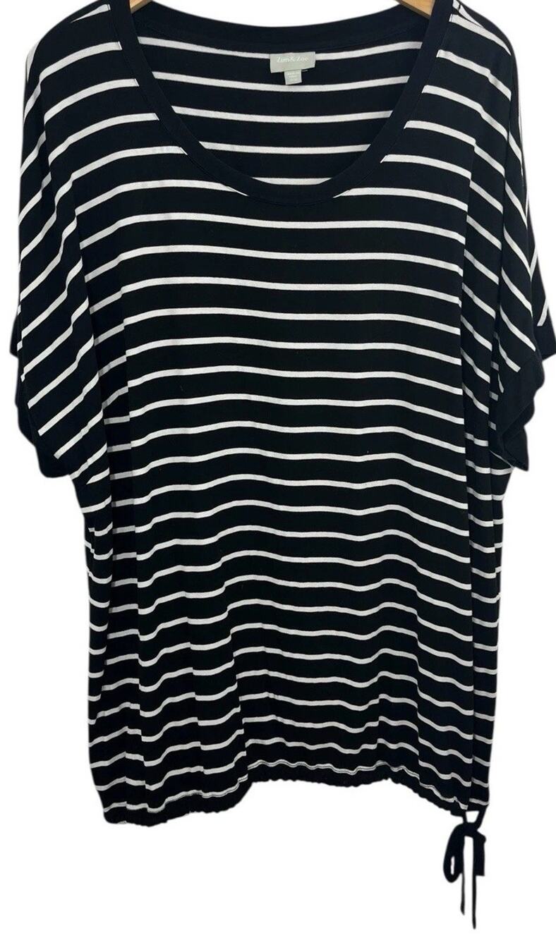 Zim & Zoe Shirt 22/44 Black & White Striped Side Tie Bottom Plus Size Top Womens